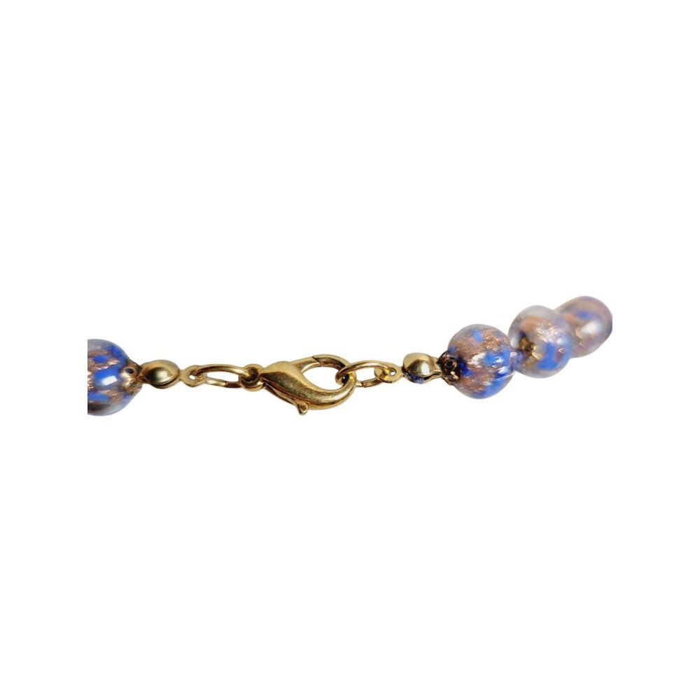 Venetian Glass Necklace Periwinkle Blue Copper Foil Handblown Art Glass Beads - Picture 5 of 7
